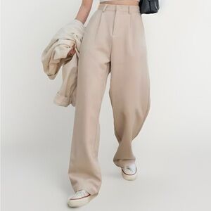 DAZY Women Size S Plicated Wide Leg Tailored Pants Beige Casual Business Office